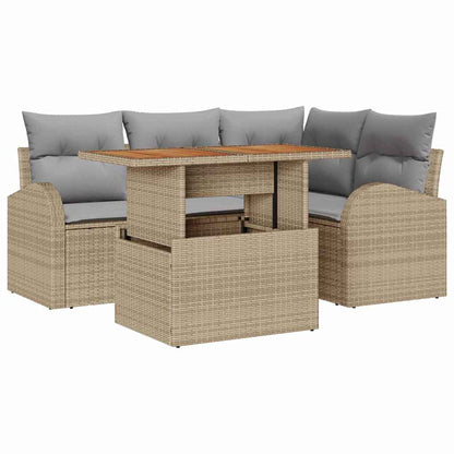 Tuin Sofa Set Met Opslag 5 Pcs Poly Riet beige en lichtgrijs