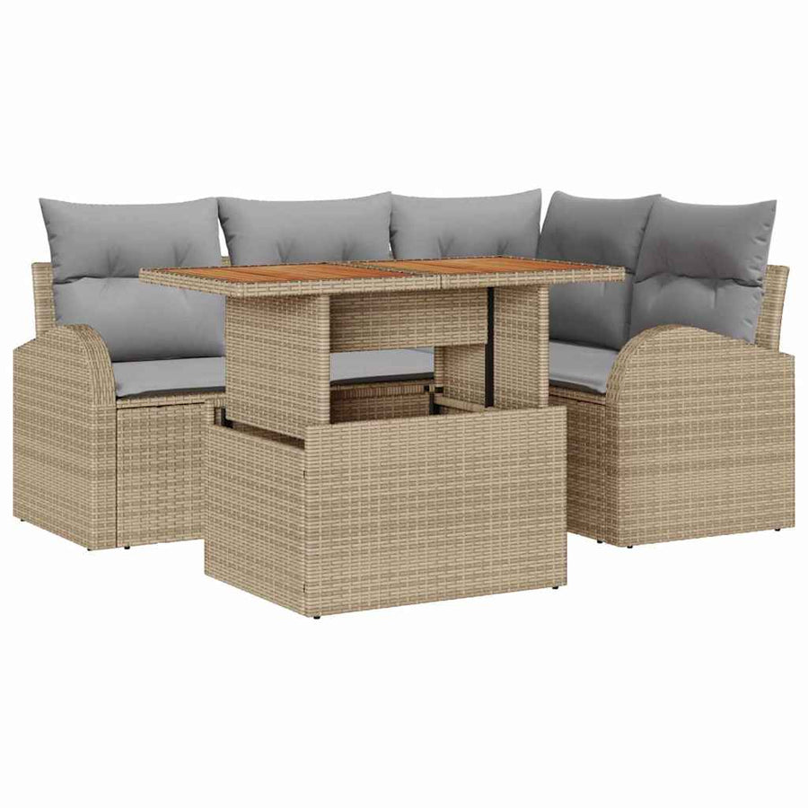 Tuin Sofa Set Met Opslag 5 Pcs Poly Riet beige en lichtgrijs