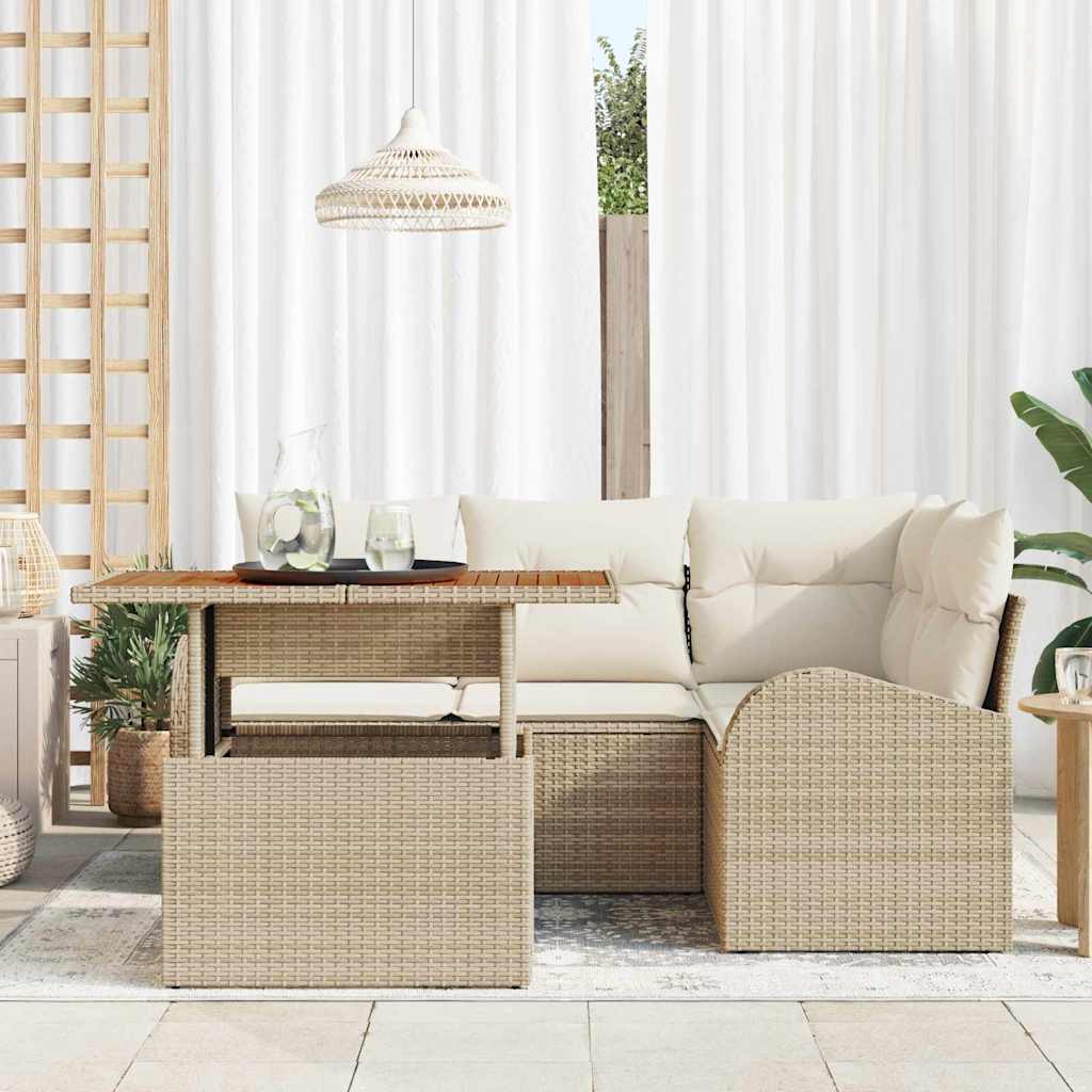 Tuin Sofa Set met opslag 5 pcs Beige Poly riet
