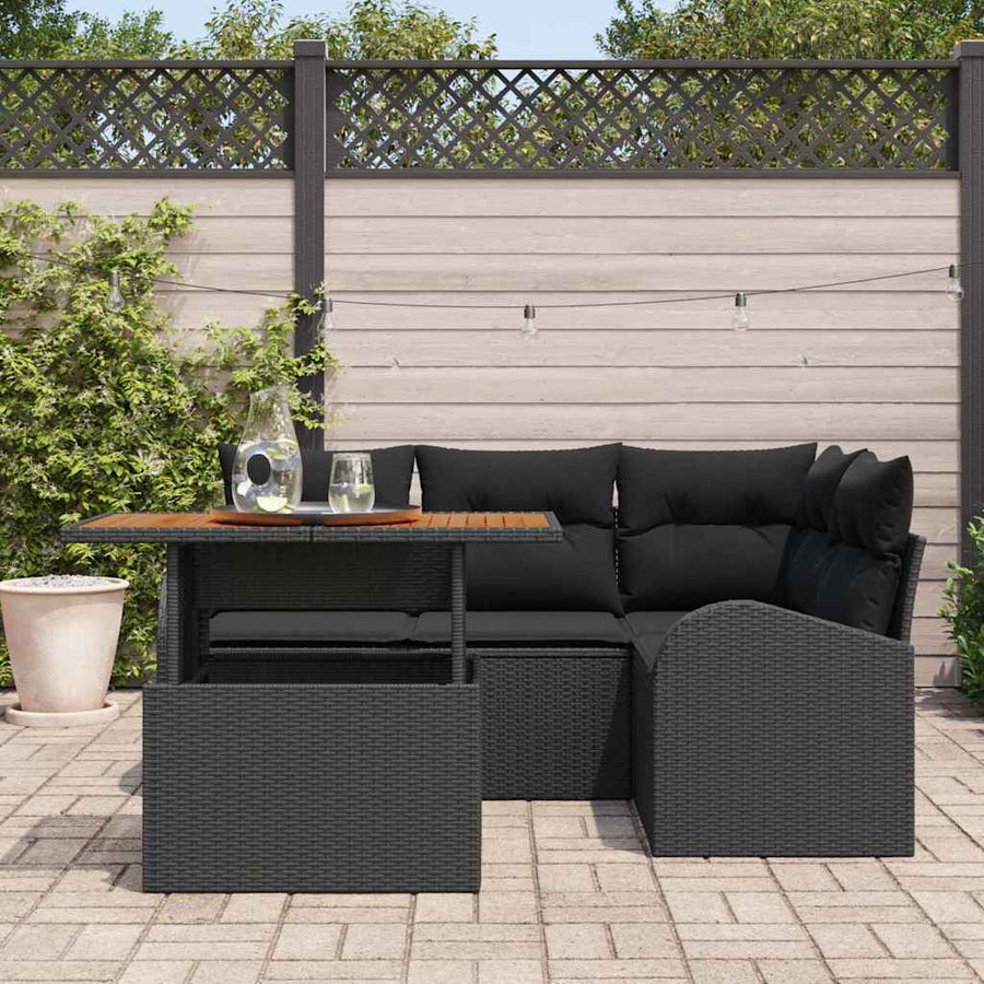 Tuin Sofa Set met opslag 5 pcs Zwart Poly riet