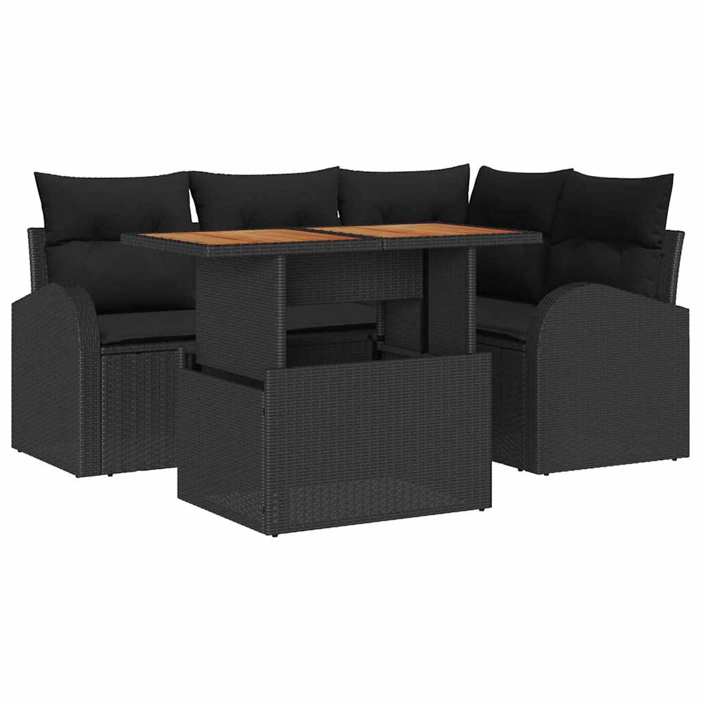 Tuin Sofa Set met opslag 5 pcs Zwart Poly riet