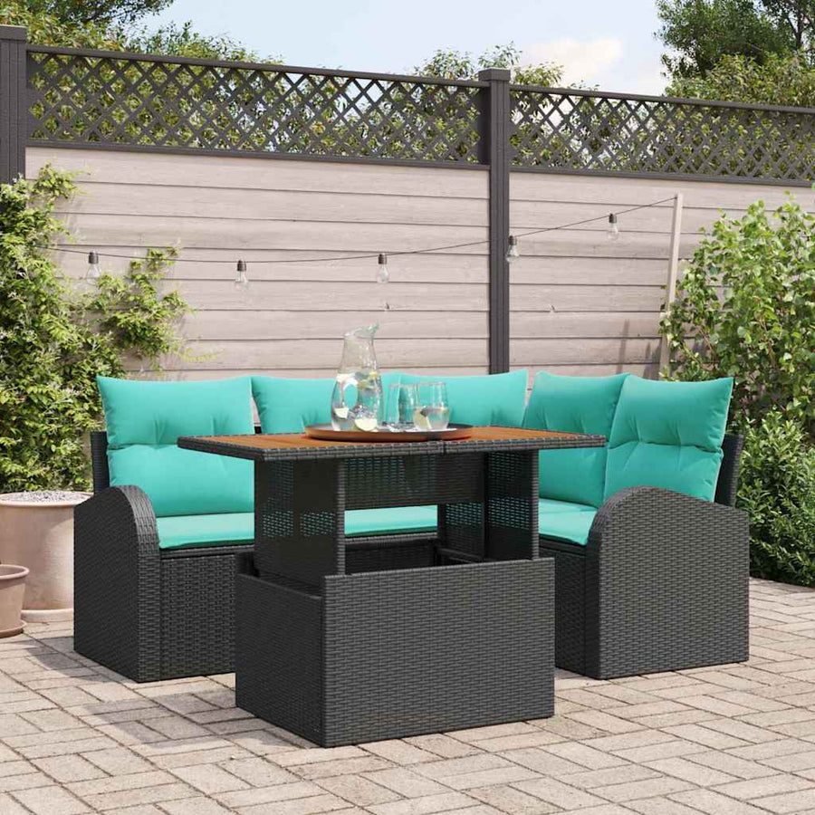 Tuin Sofa Set met opslag 5 pcs Zwart Poly riet