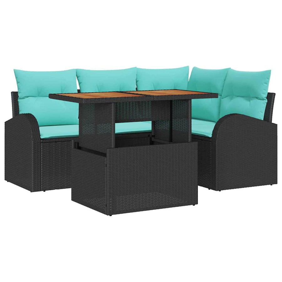Tuin Sofa Set met opslag 5 pcs Zwart Poly riet