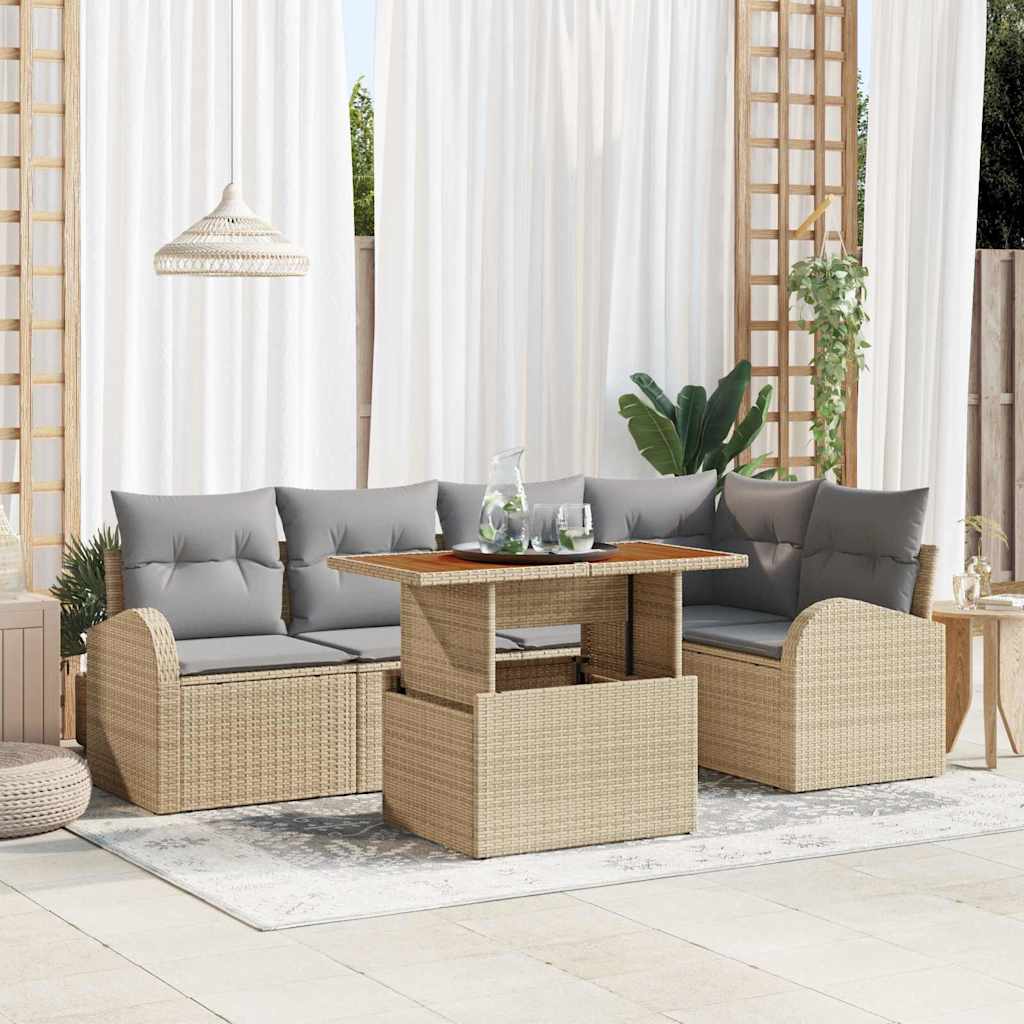 Tuin Sofa Set met opslag 6 pcs Beige Poly riet