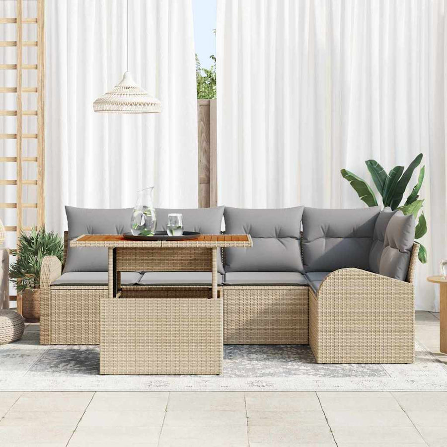 Tuin Sofa Set met opslag 6 pcs Beige Poly riet