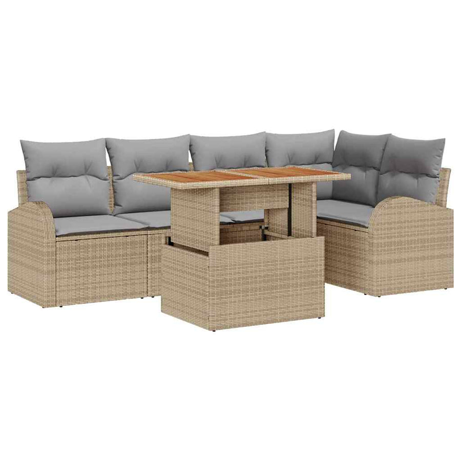 Tuin Sofa Set met opslag 6 pcs Beige Poly riet