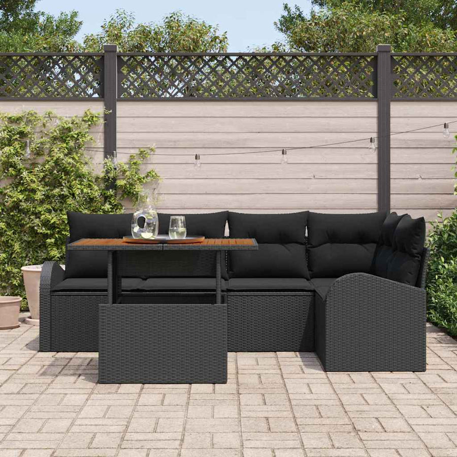 Tuin Sofa Set met opslag 6 pcs Zwart Poly riet