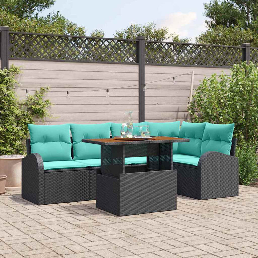 Tuin Sofa Set met opslag 6 pcs Zwart Poly riet