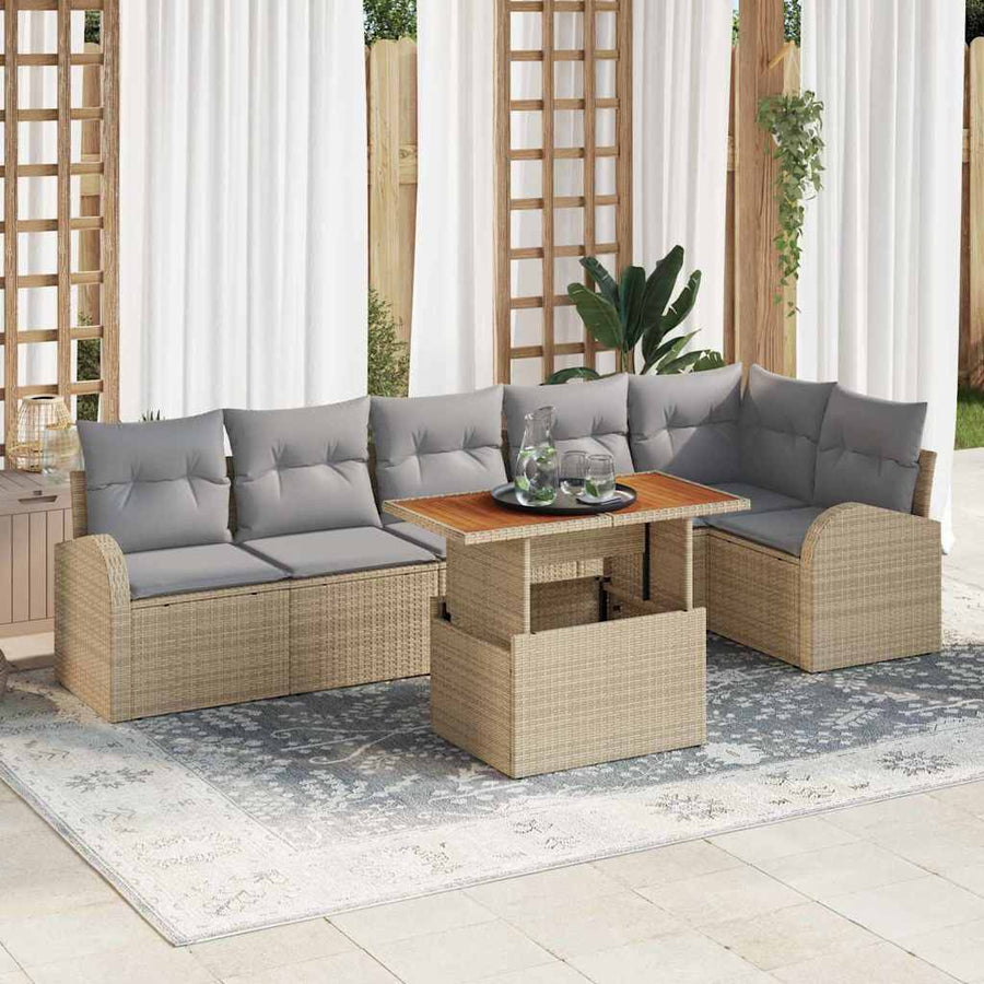 Tuin Sofa Set met opslag 7 pcs Beige Poly riet