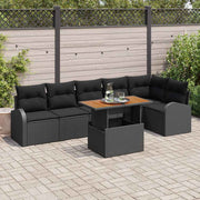 Tuin loungeset 7-delig zwart poly riet
