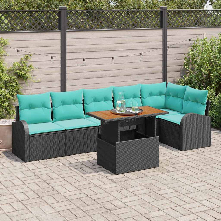 Tuin Sofa Set met opslag 7 pcs Zwart Poly riet