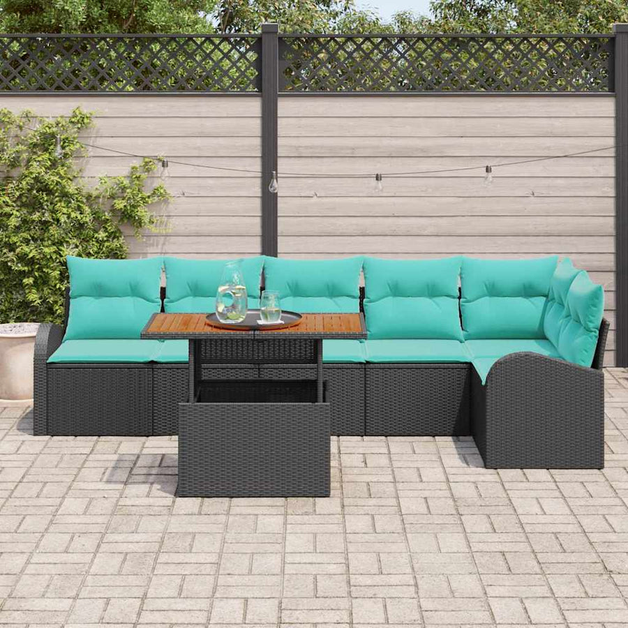 Tuin Sofa Set met opslag 7 pcs Zwart Poly riet