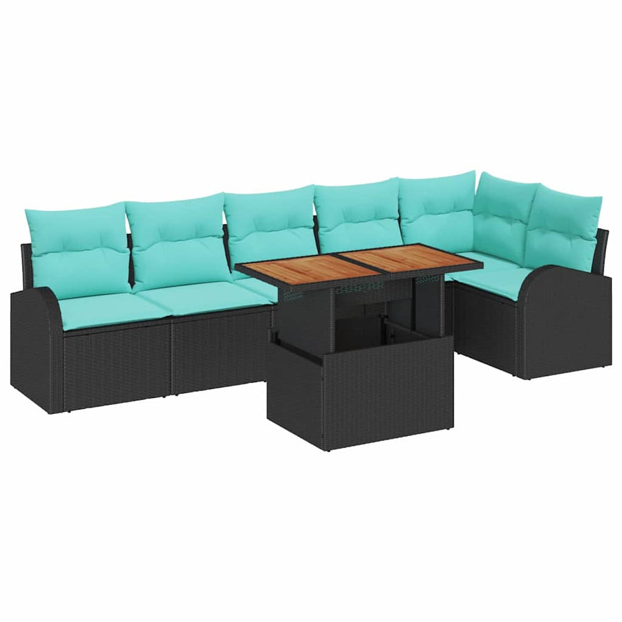 Tuin Sofa Set met opslag 7 pcs Zwart Poly riet