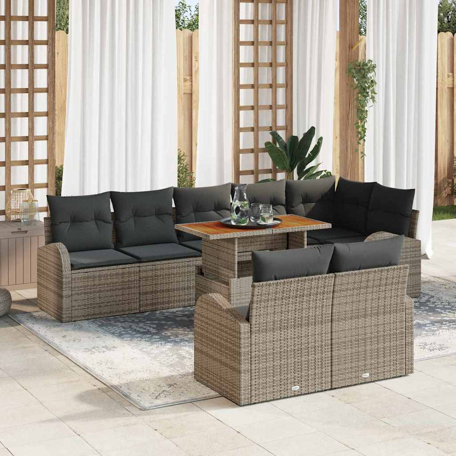 Tuin Sofa Set met opslag 9 pcs Grijs Poly riet