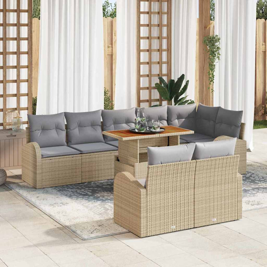 Tuin Sofa Set Met Opslag 9 Pcs Poly Riet beige en lichtgrijs