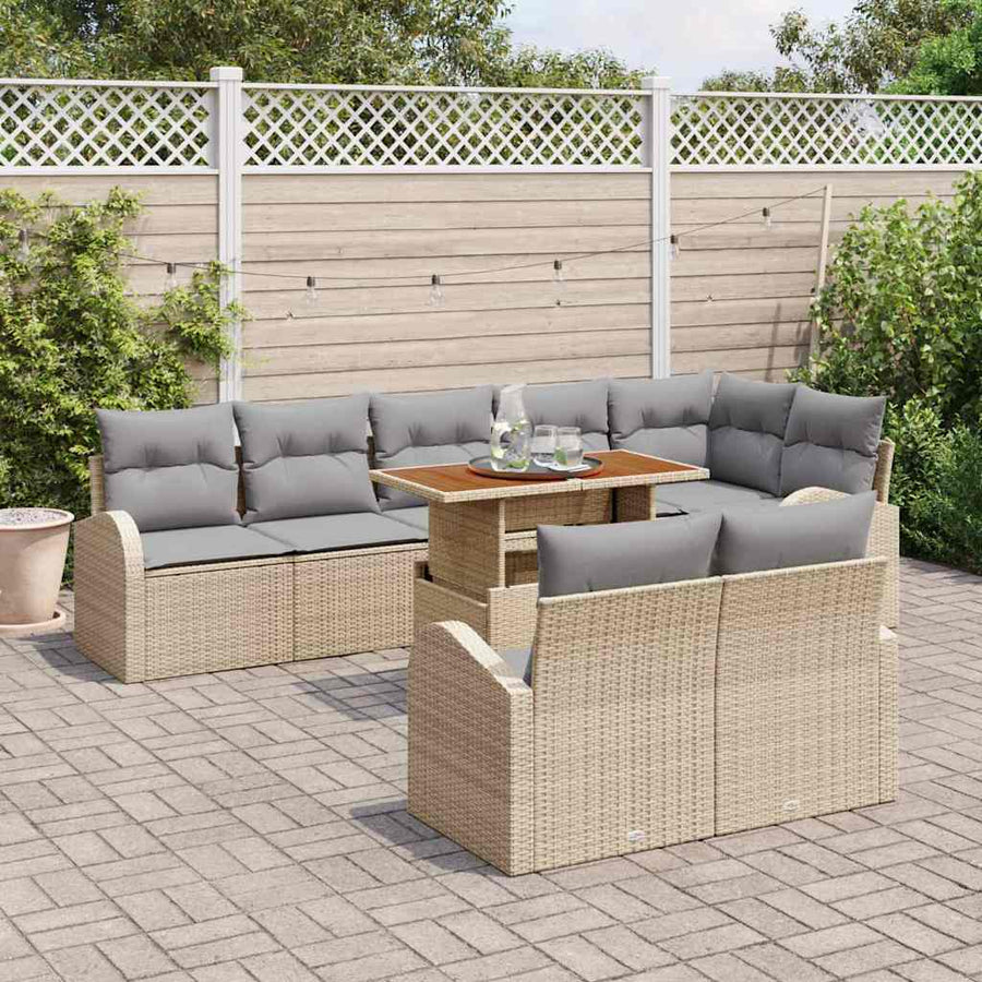 Tuin Sofa Set Met Opslag 9 Pcs Poly Riet beige en lichtgrijs