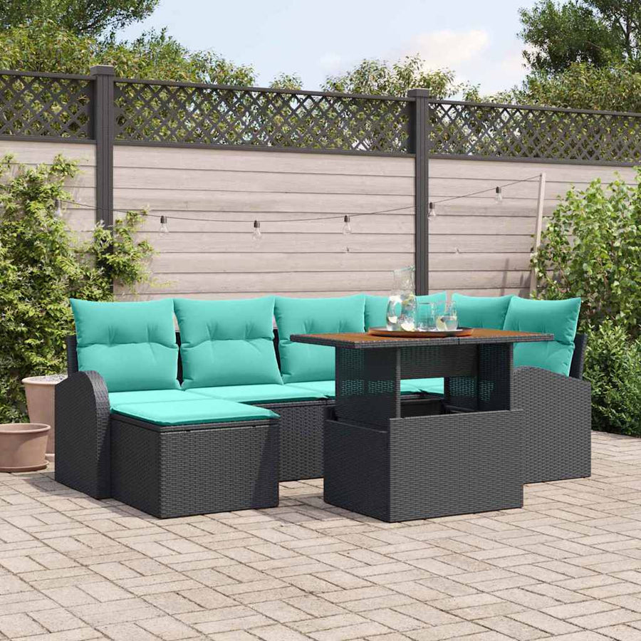 Tuin Sofa Set met opslag 7 pcs Zwart Poly riet