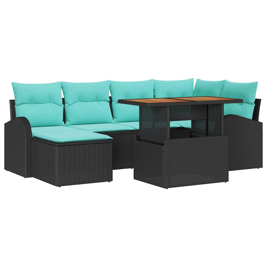 Tuin Sofa Set met opslag 7 pcs Zwart Poly riet