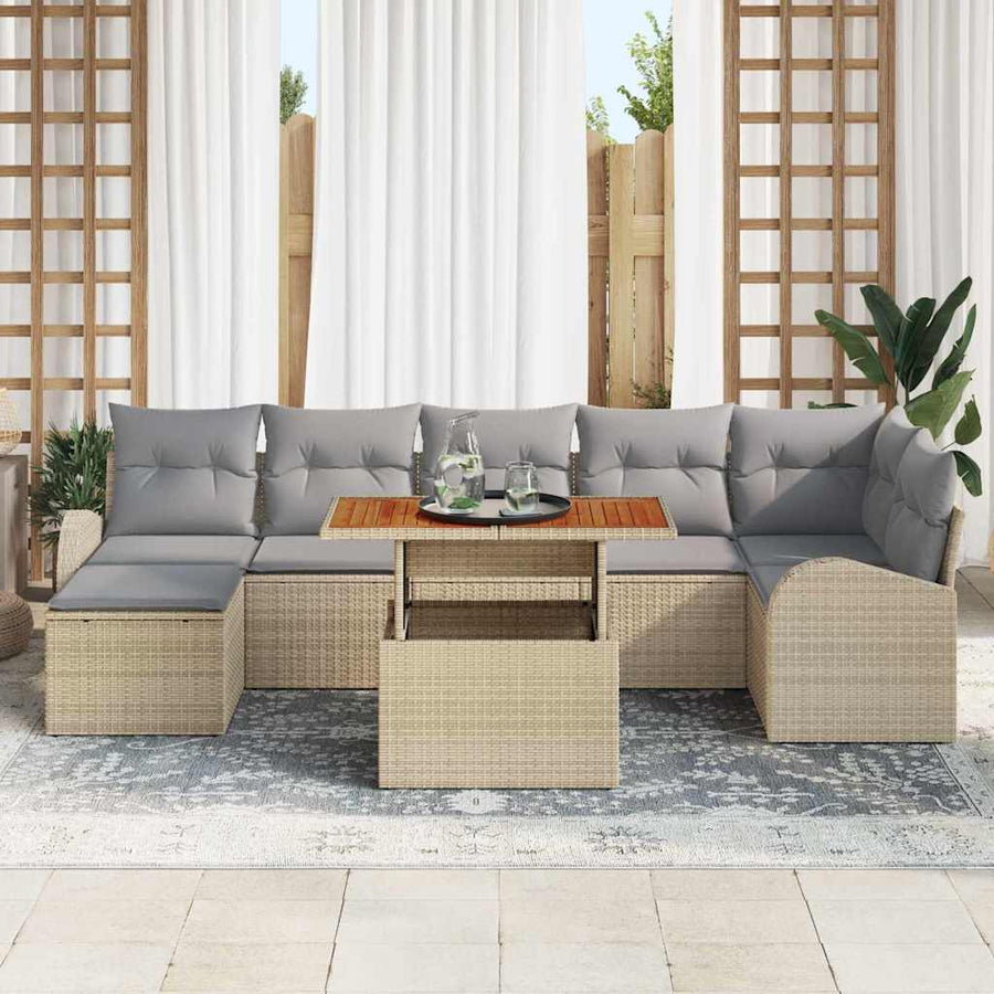 Tuin Sofa Set Met Opslag 8 Pcs Poly Riet beige en lichtgrijs