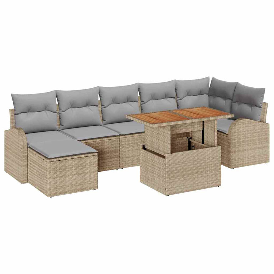 Tuin Sofa Set Met Opslag 8 Pcs Poly Riet beige en lichtgrijs