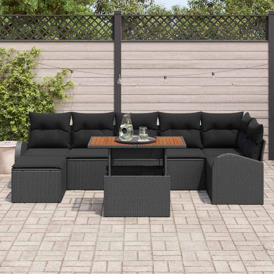 Tuin Sofa Set met opslag 8 pcs Zwart Poly riet