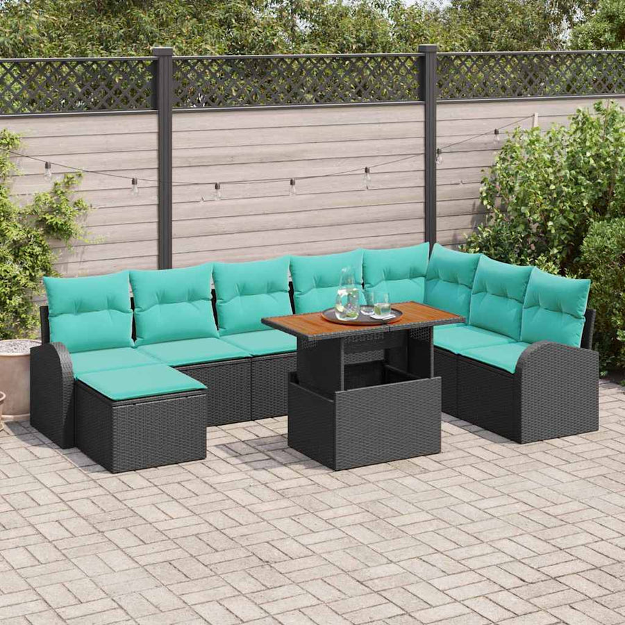 Tuin Sofa Set met opslag 9 pcs Zwart Poly riet