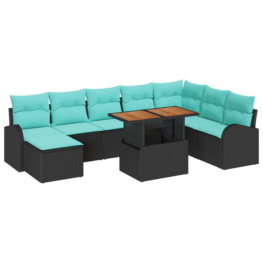 Tuin Sofa Set met opslag 9 pcs Zwart Poly riet