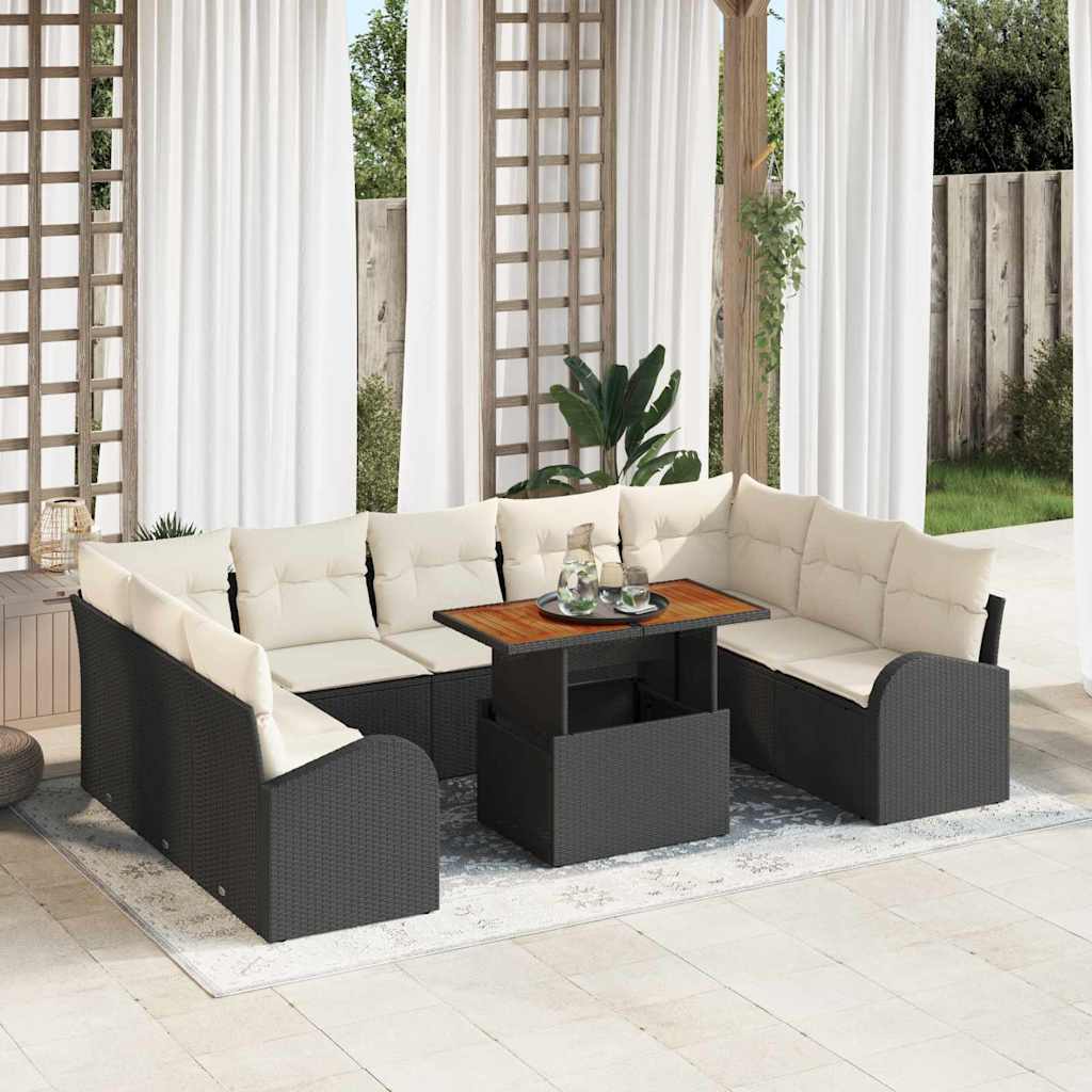 Tuin Sofa Set met opslag 10 pcs Zwart Poly riet