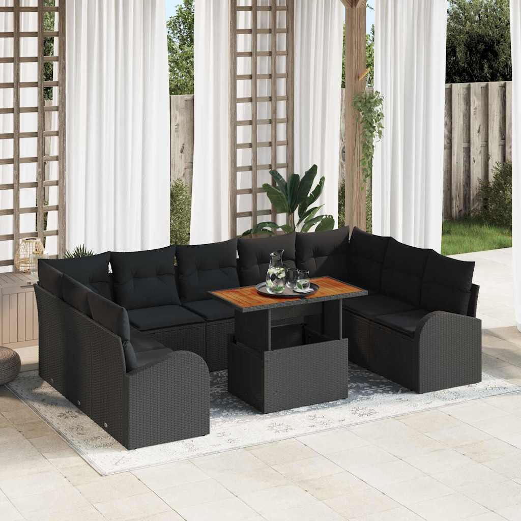 Tuin Sofa Set met opslag 10 pcs Zwart Poly riet