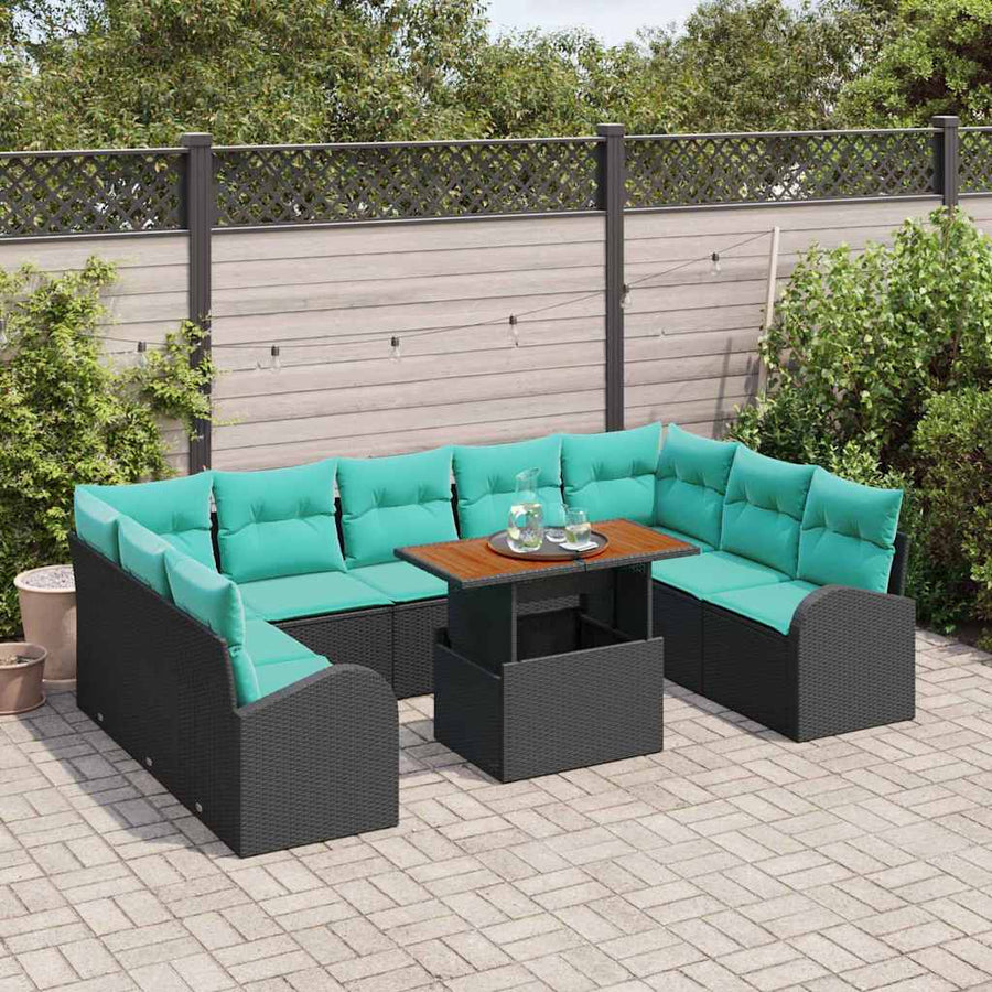 Tuin Sofa Set met opslag 10 pcs Zwart Poly riet