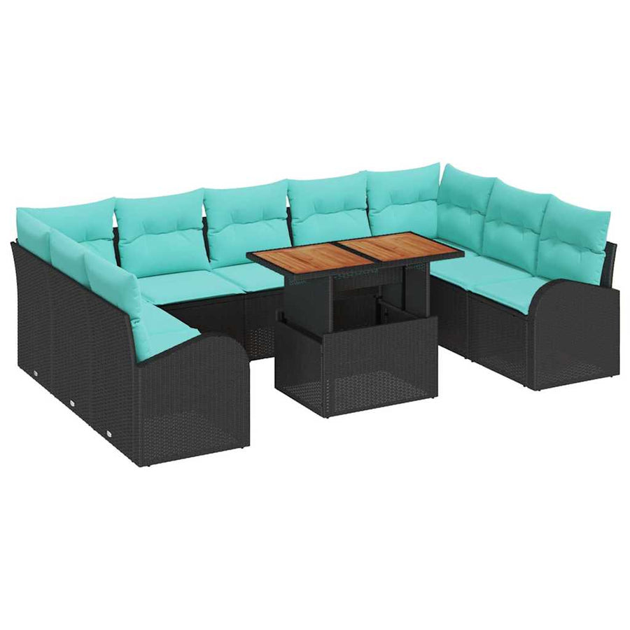 Tuin Sofa Set met opslag 10 pcs Zwart Poly riet