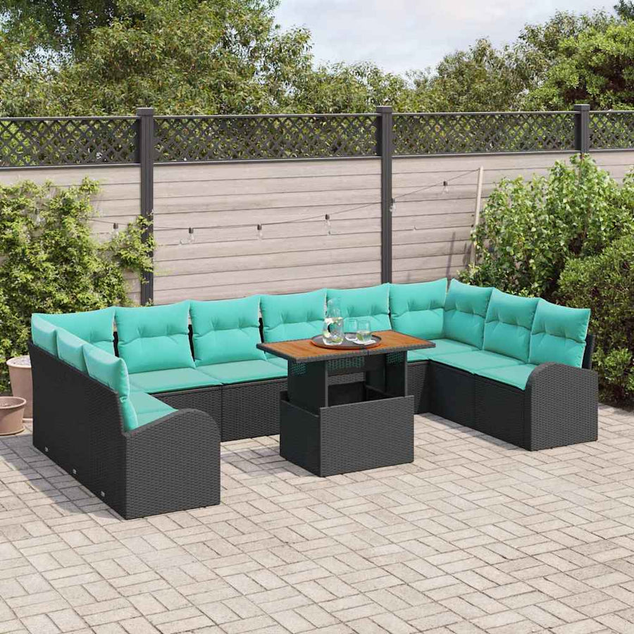 Tuin Sofa Set met opslag 11 pcs Zwart Poly riet