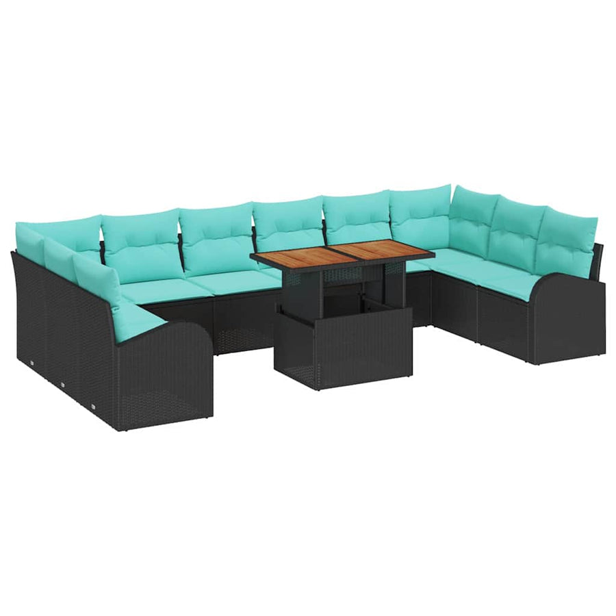 Tuin Sofa Set met opslag 11 pcs Zwart Poly riet