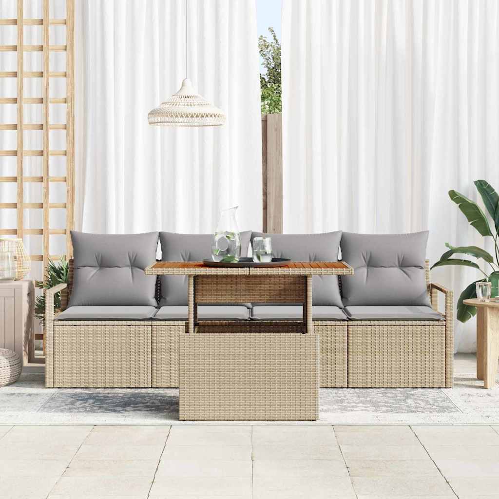 Tuin Sofa Set met opslag 5 pcs Beige Poly riet