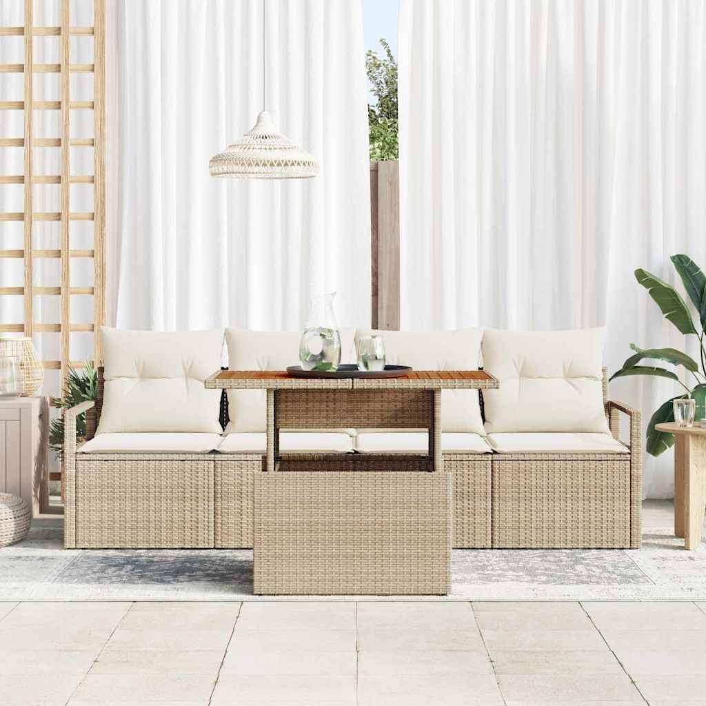 Tuin Sofa Set met opslag 5 pcs Beige Poly riet