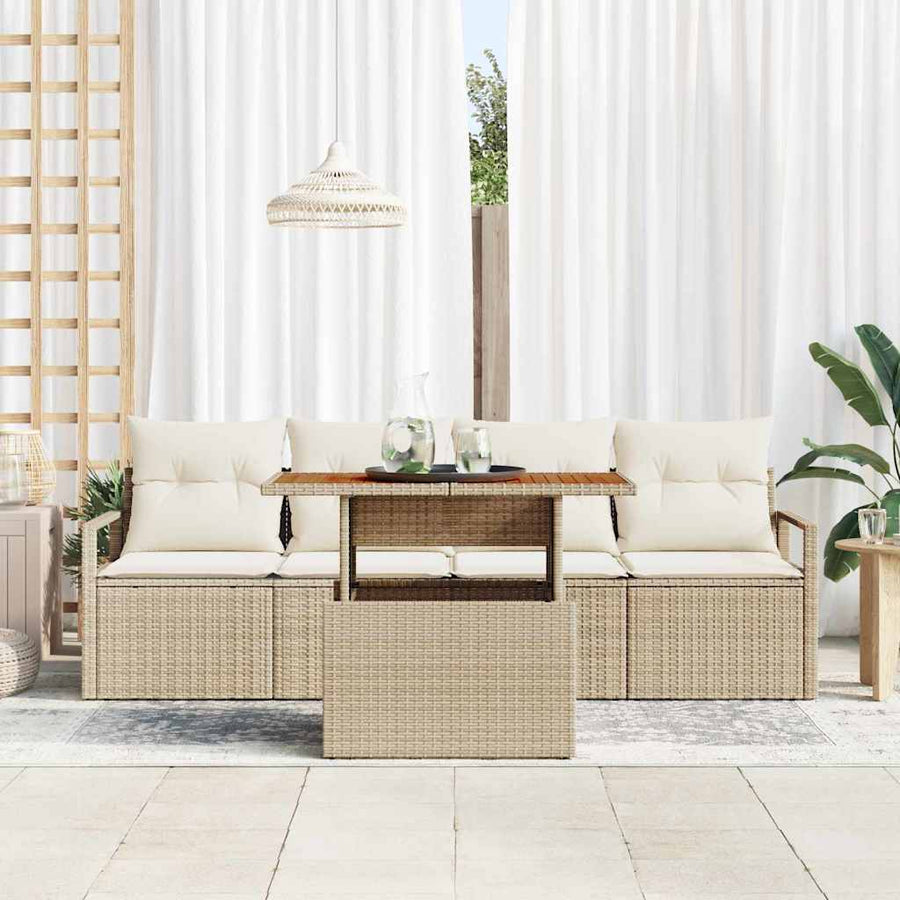 Tuin Sofa Set met opslag 5 pcs Beige Poly riet