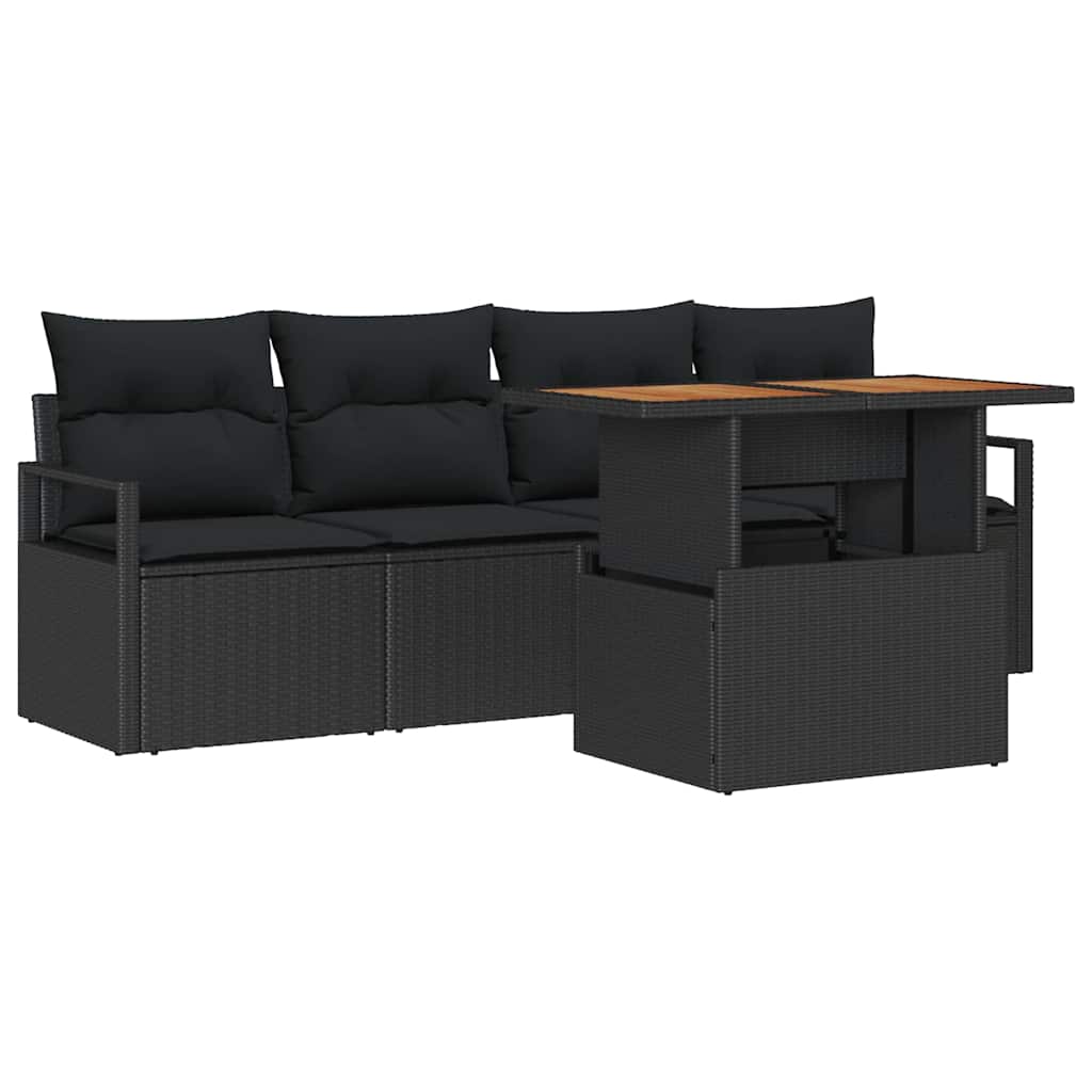 Tuin Sofa Set met opslag 5 pcs Zwart Poly riet