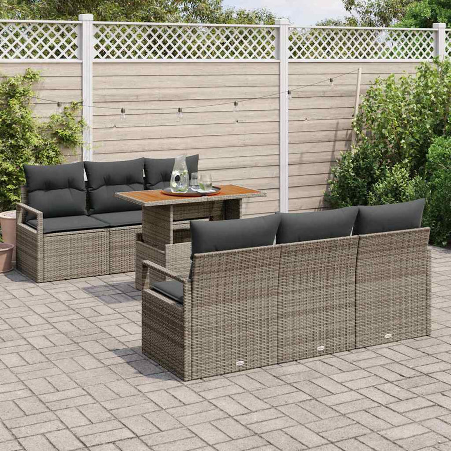 Tuin Sofa Set met opslag 7 pcs Grijs Poly riet