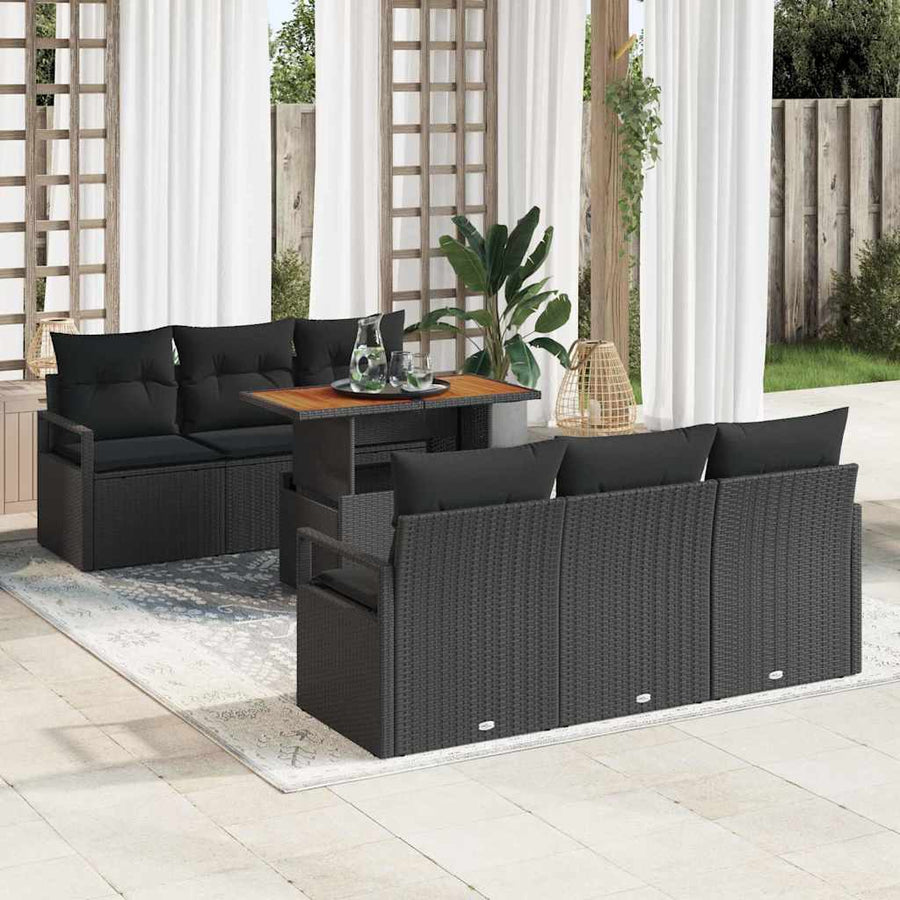 Tuin Sofa Set met opslag 7 pcs Zwart Poly riet