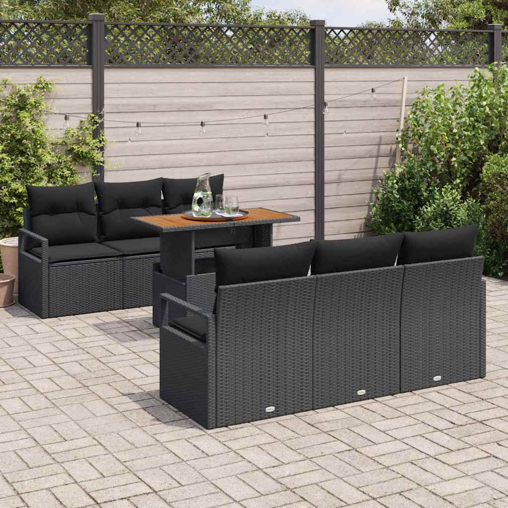 Tuin Sofa Set met opslag 7 pcs Zwart Poly riet