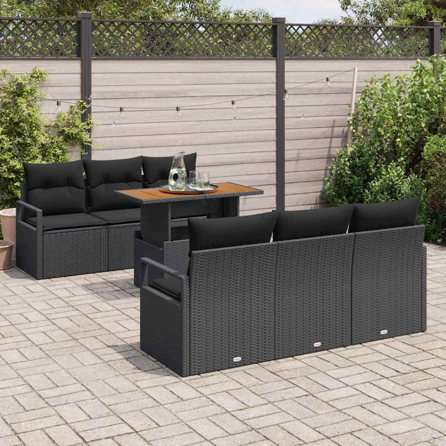 Tuin Sofa Set met opslag 7 pcs Zwart Poly riet