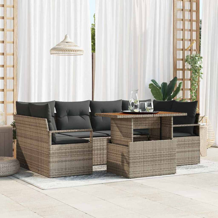 Tuin Sofa Set met opslag 7 pcs Grijs Poly riet