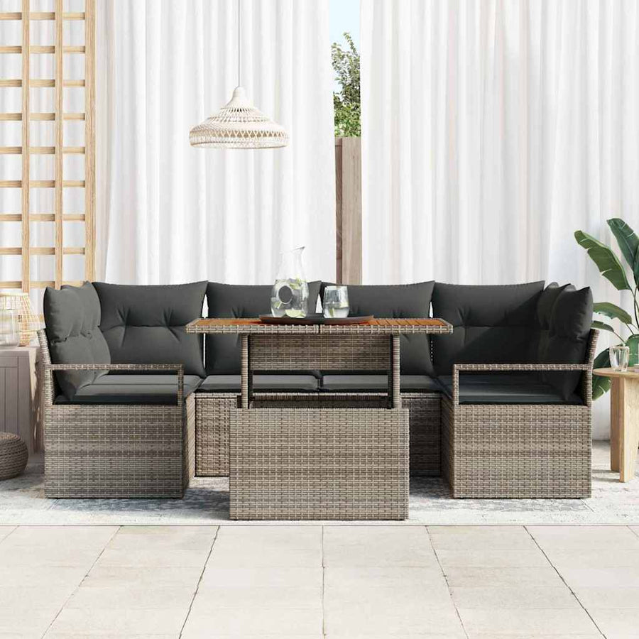 Tuin Sofa Set met opslag 7 pcs Grijs Poly riet