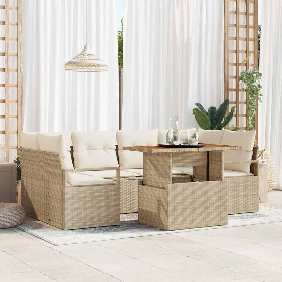 Tuin Sofa Set met opslag 7 pcs Beige Poly riet