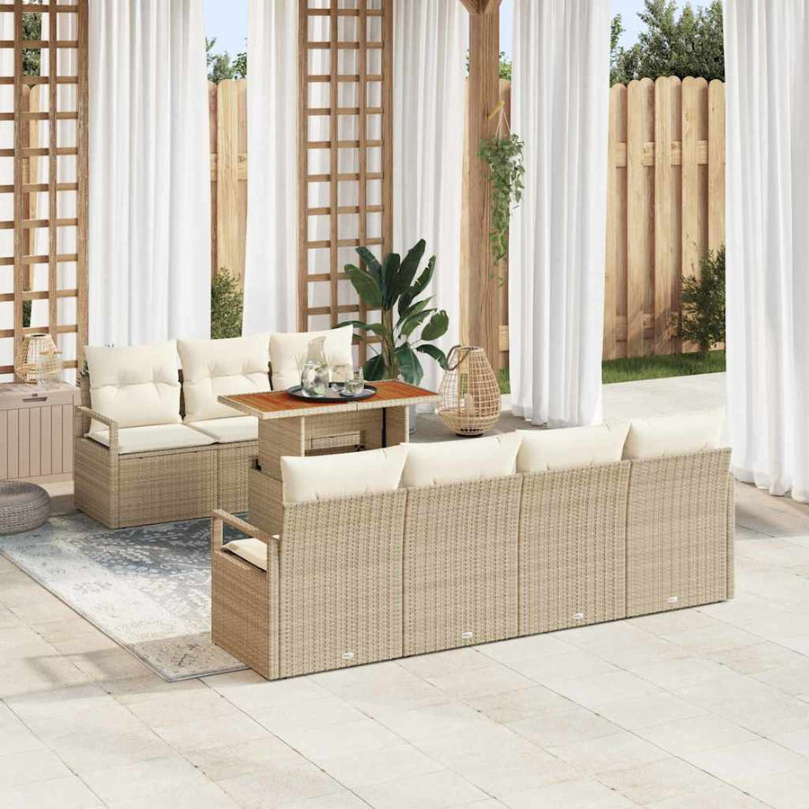 Tuin Sofa Set met opslag 8 pcs Beige Poly riet
