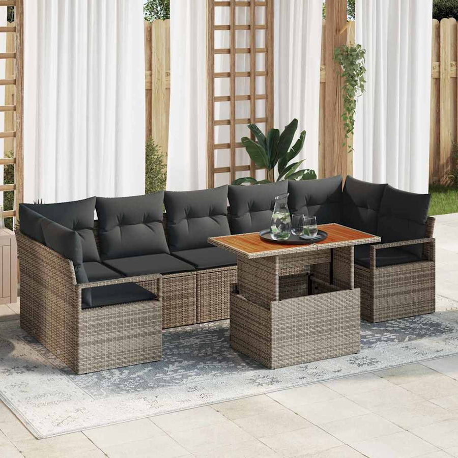 Tuin Sofa Set met opslag 8 pcs Grijs Poly riet