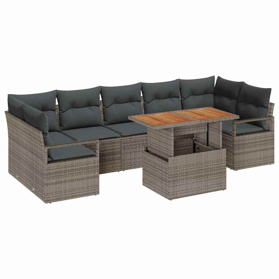 Tuin Sofa Set met opslag 8 pcs Grijs Poly riet