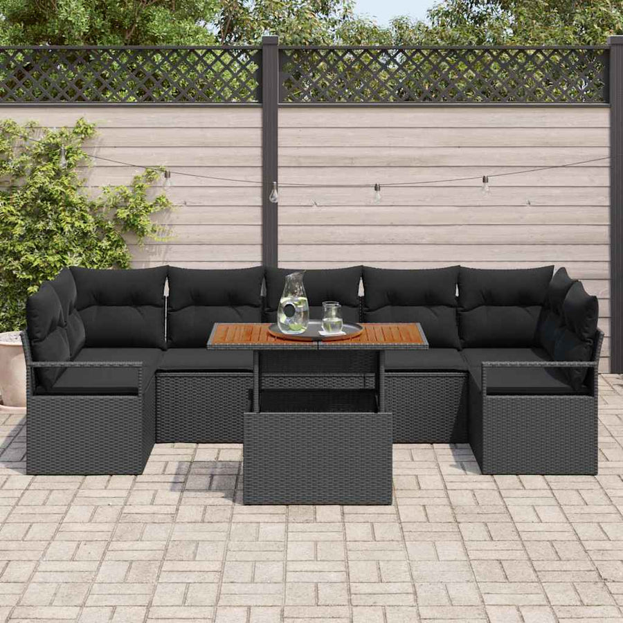 Tuin Sofa Set met opslag 8 pcs Zwart Poly riet