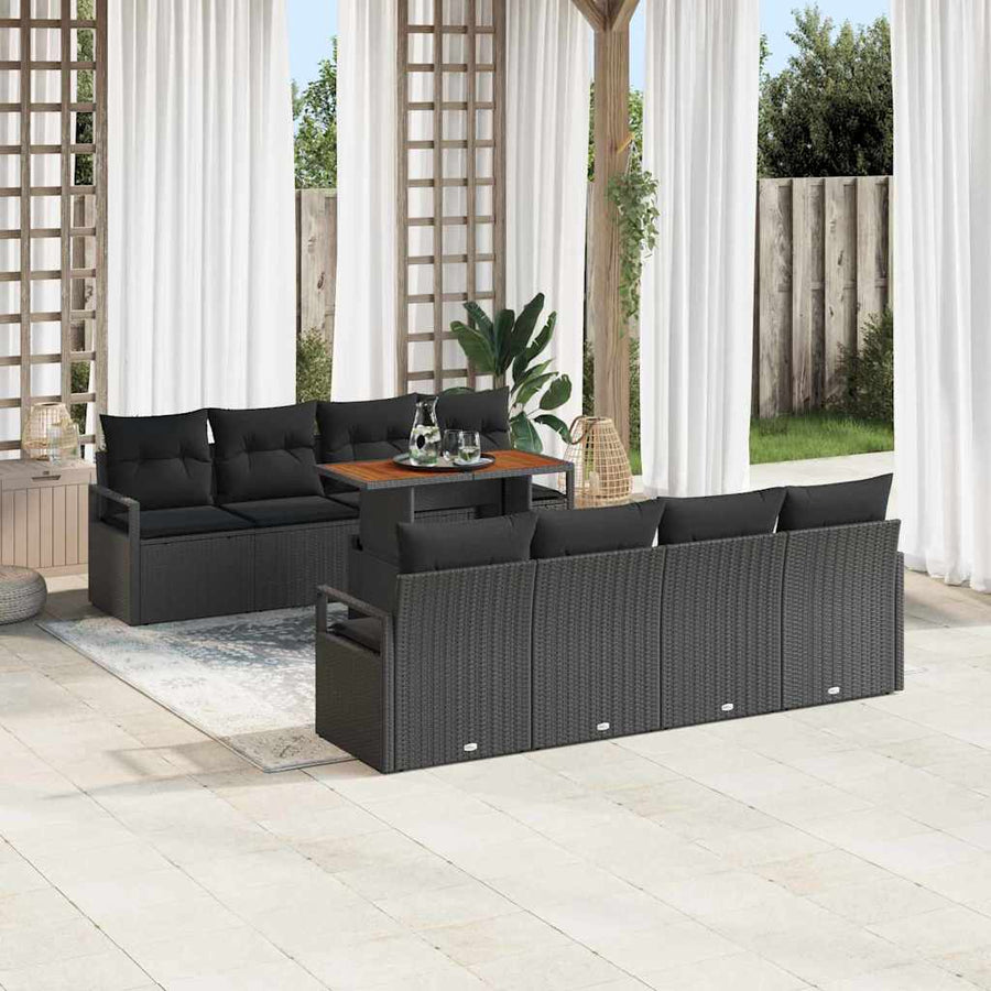 Tuin Sofa Set met opslag 9 pcs Zwart Poly riet