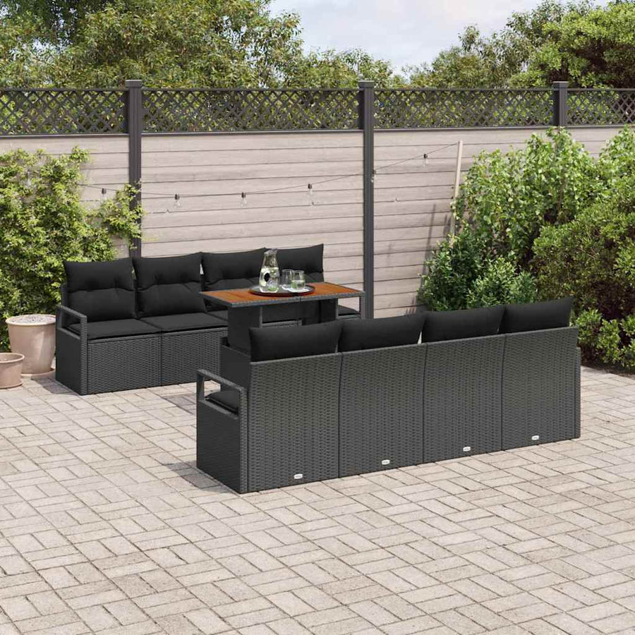 Tuin Sofa Set met opslag 9 pcs Zwart Poly riet